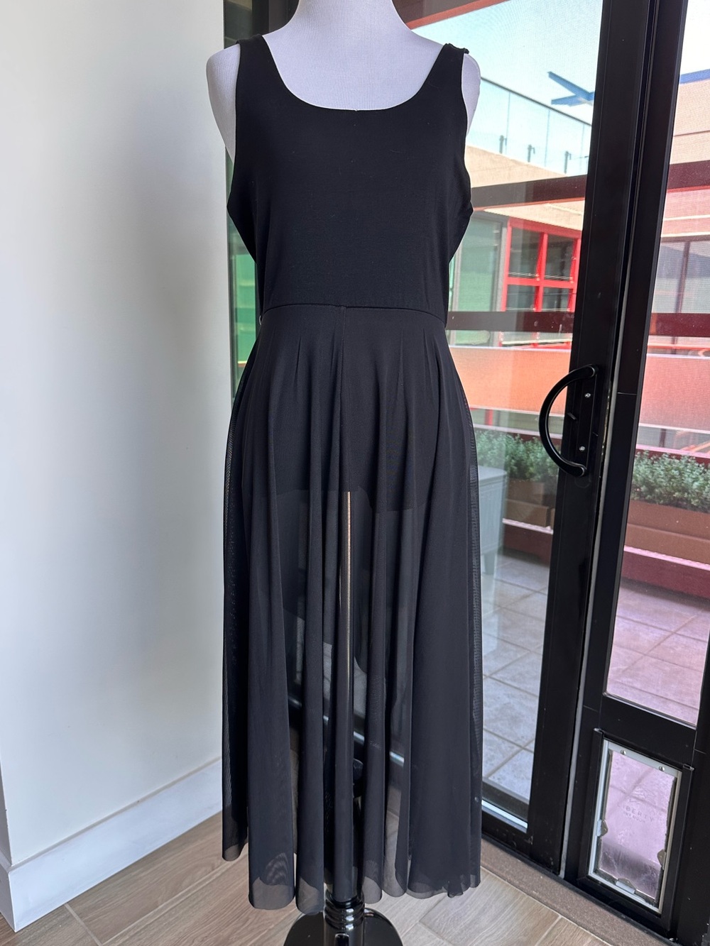 Black Sleeveless Midi Dress - Elegant Sheer Skirt